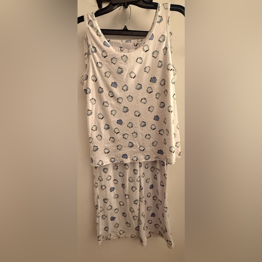 Rae Dunn White and Gray Pajama Top and Pant Bottom
